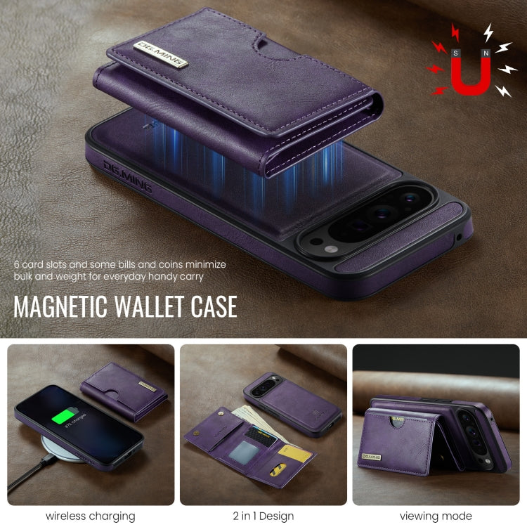 For Google Pixel 9 Pro XL DG.MING M6 Series RFID Tri-fold Card Bag Removable Leather Phone Case
