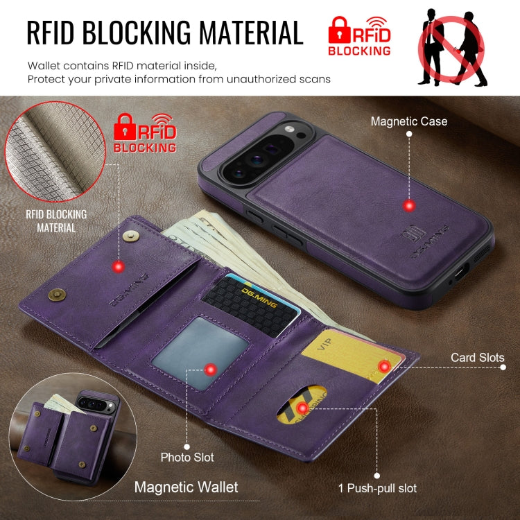For Google Pixel 9 Pro XL DG.MING M6 Series RFID Tri-fold Card Bag Removable Leather Phone Case
