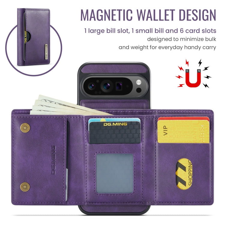 For Google Pixel 9 Pro XL DG.MING M6 Series RFID Tri-fold Card Bag Removable Leather Phone Case