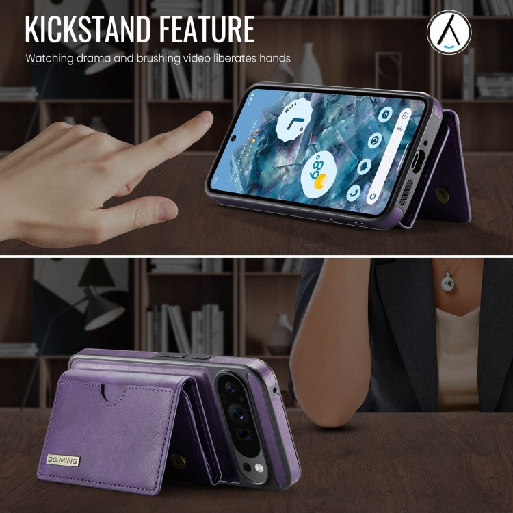 For Google Pixel 9 Pro XL DG.MING M6 Series RFID Tri-fold Card Bag Removable Leather Phone Case
