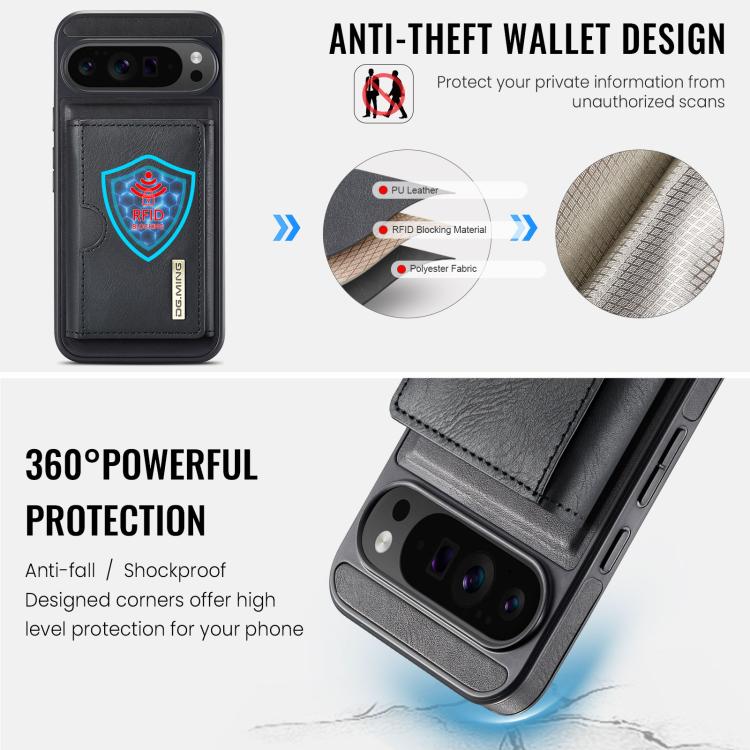 For Google Pixel 10 Pro XL DG.MING M6 Series RFID Tri-fold Card Bag Removable Leather Phone Case