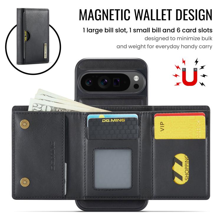 For Google Pixel 10 Pro XL DG.MING M6 Series RFID Tri-fold Card Bag Removable Leather Phone Case