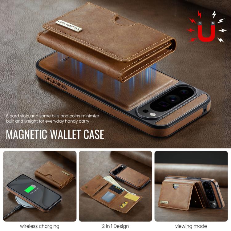 For Google Pixel 10 Pro XL DG.MING M6 Series RFID Tri-fold Card Bag Removable Leather Phone Case
