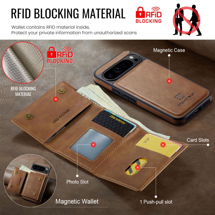 For Google Pixel 10 Pro XL DG.MING M6 Series RFID Tri-fold Card Bag Removable Leather Phone Case