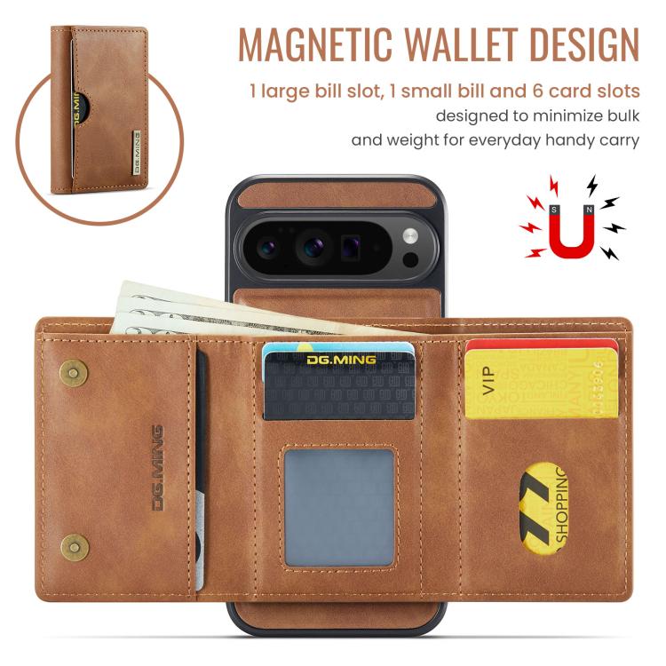 For Google Pixel 10 Pro XL DG.MING M6 Series RFID Tri-fold Card Bag Removable Leather Phone Case
