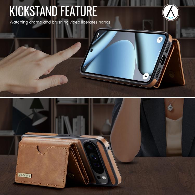 For Google Pixel 10 Pro XL DG.MING M6 Series RFID Tri-fold Card Bag Removable Leather Phone Case