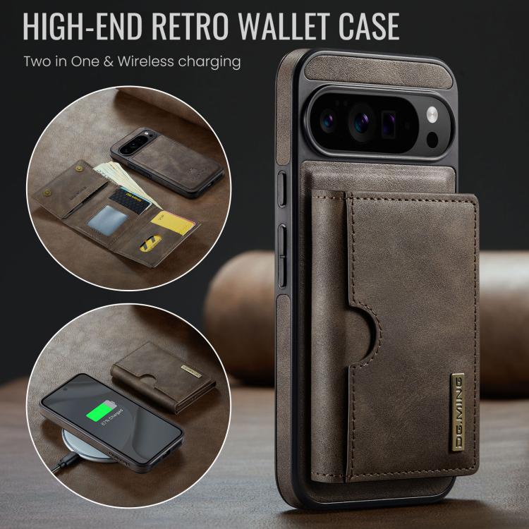 For Google Pixel 10 Pro XL DG.MING M6 Series RFID Tri-fold Card Bag Removable Leather Phone Case