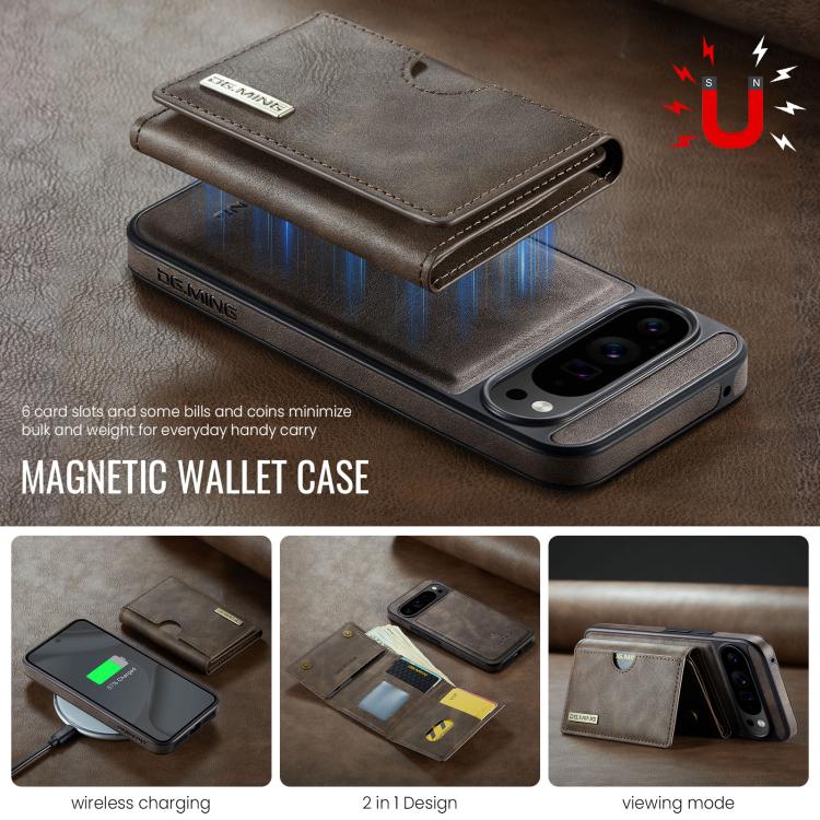 For Google Pixel 10 Pro XL DG.MING M6 Series RFID Tri-fold Card Bag Removable Leather Phone Case