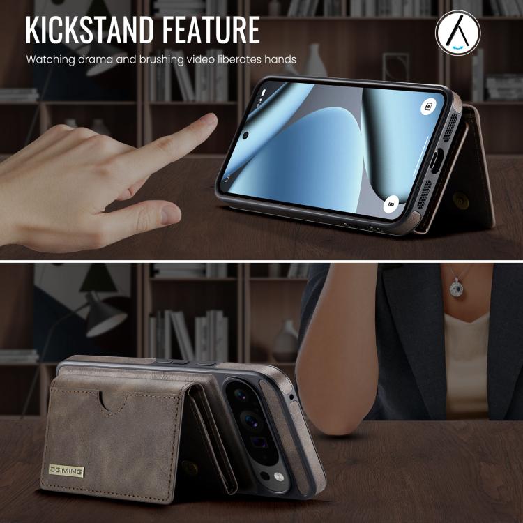 For Google Pixel 10 Pro XL DG.MING M6 Series RFID Tri-fold Card Bag Removable Leather Phone Case