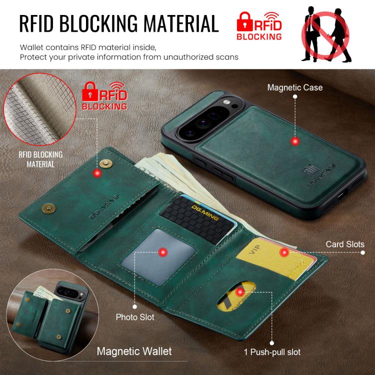For Google Pixel 10 Pro XL DG.MING M6 Series RFID Tri-fold Card Bag Removable Leather Phone Case