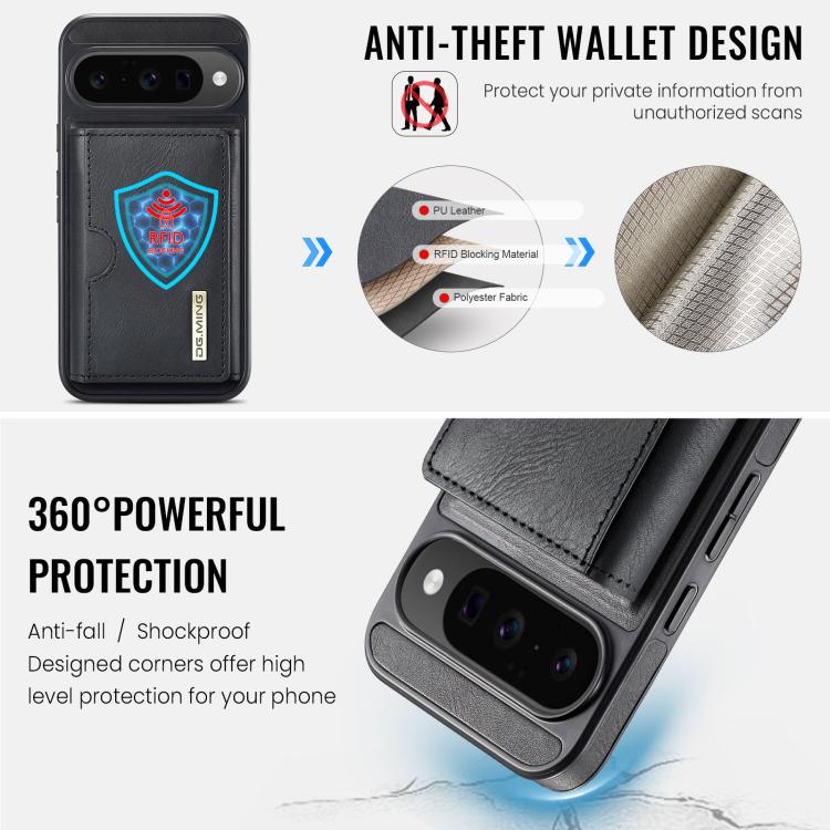 For Google Pixel 10 / Pixel 10 Pro DG.MING M6 Series RFID Tri-fold Card Bag Removable Leather Phone Case