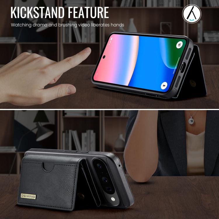 For Google Pixel 10 / Pixel 10 Pro DG.MING M6 Series RFID Tri-fold Card Bag Removable Leather Phone Case