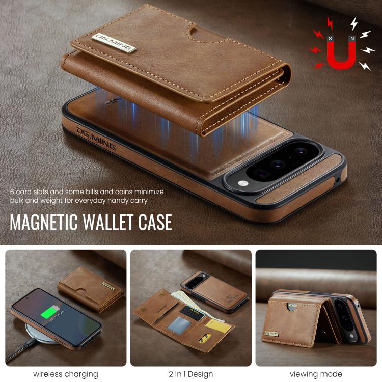 For Google Pixel 10 / Pixel 10 Pro DG.MING M6 Series RFID Tri-fold Card Bag Removable Leather Phone Case