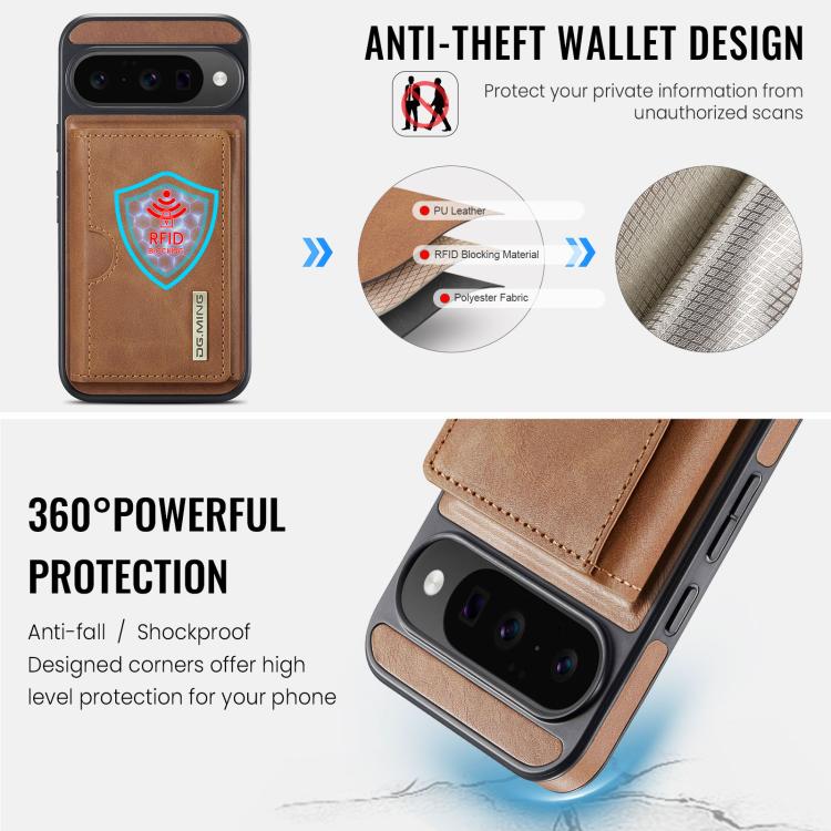 For Google Pixel 10 / Pixel 10 Pro DG.MING M6 Series RFID Tri-fold Card Bag Removable Leather Phone Case