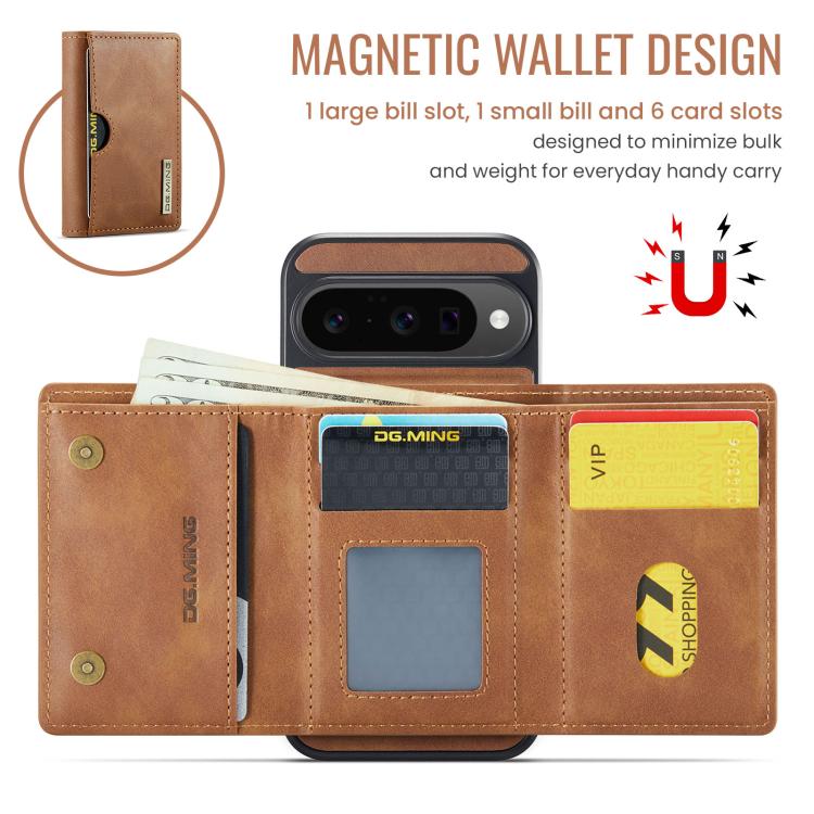 For Google Pixel 10 / Pixel 10 Pro DG.MING M6 Series RFID Tri-fold Card Bag Removable Leather Phone Case
