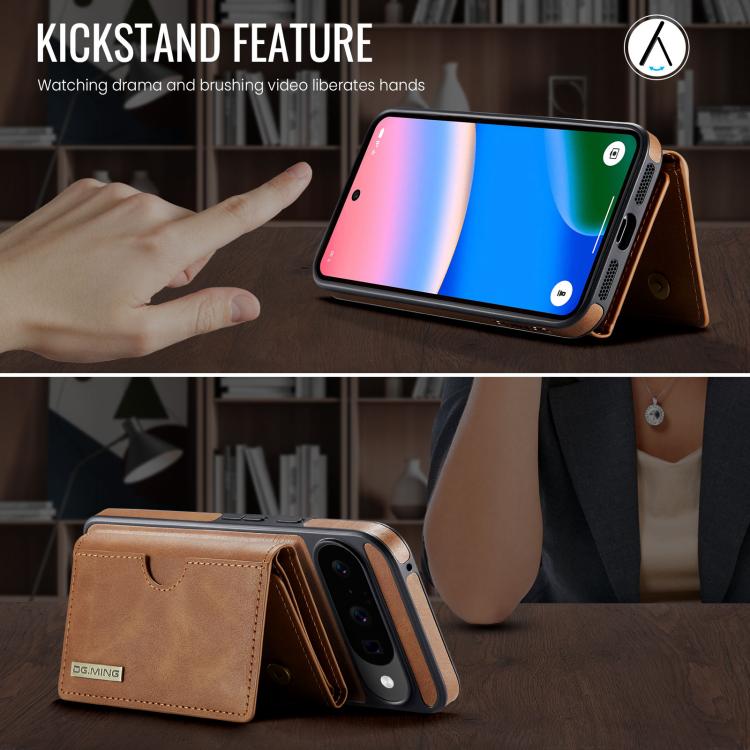 For Google Pixel 10 / Pixel 10 Pro DG.MING M6 Series RFID Tri-fold Card Bag Removable Leather Phone Case