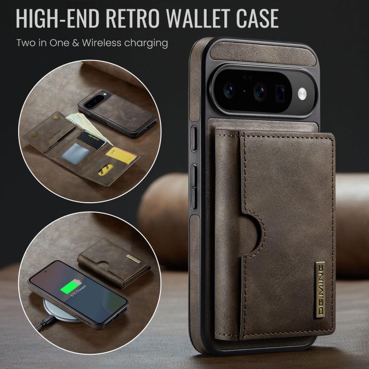 For Google Pixel 10 / Pixel 10 Pro DG.MING M6 Series RFID Tri-fold Card Bag Removable Leather Phone Case