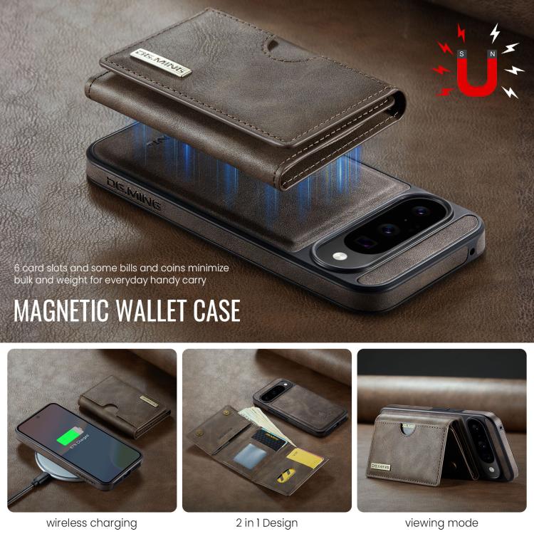 For Google Pixel 10 / Pixel 10 Pro DG.MING M6 Series RFID Tri-fold Card Bag Removable Leather Phone Case