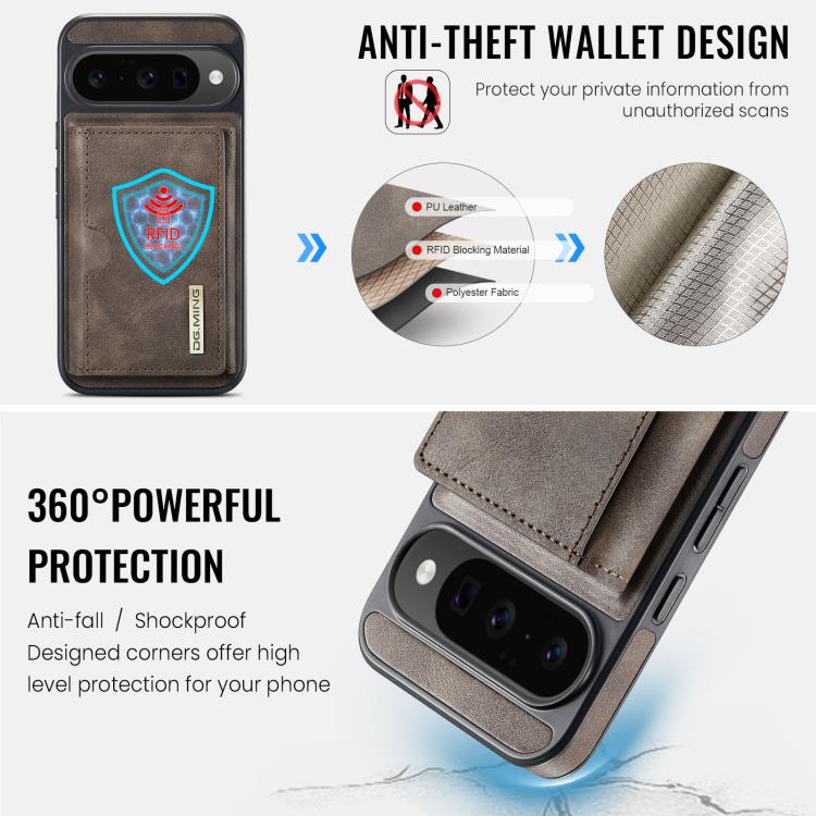 For Google Pixel 10 / Pixel 10 Pro DG.MING M6 Series RFID Tri-fold Card Bag Removable Leather Phone Case