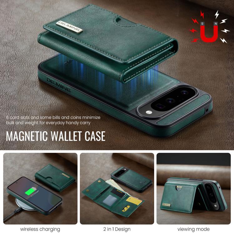 For Google Pixel 10 / Pixel 10 Pro DG.MING M6 Series RFID Tri-fold Card Bag Removable Leather Phone Case