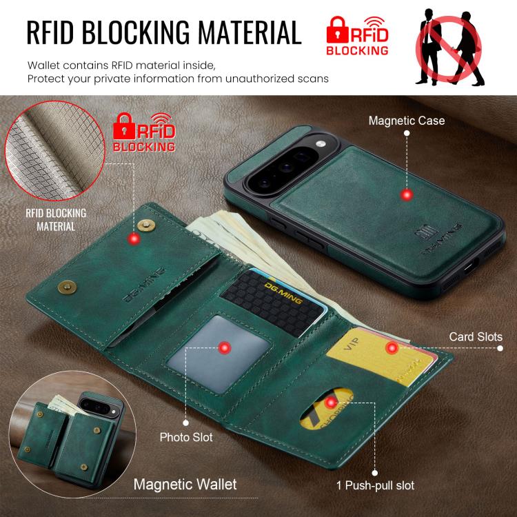 For Google Pixel 10 / Pixel 10 Pro DG.MING M6 Series RFID Tri-fold Card Bag Removable Leather Phone Case
