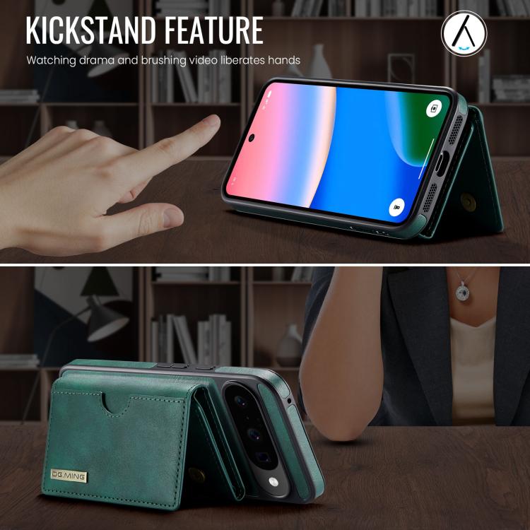For Google Pixel 10 / Pixel 10 Pro DG.MING M6 Series RFID Tri-fold Card Bag Removable Leather Phone Case