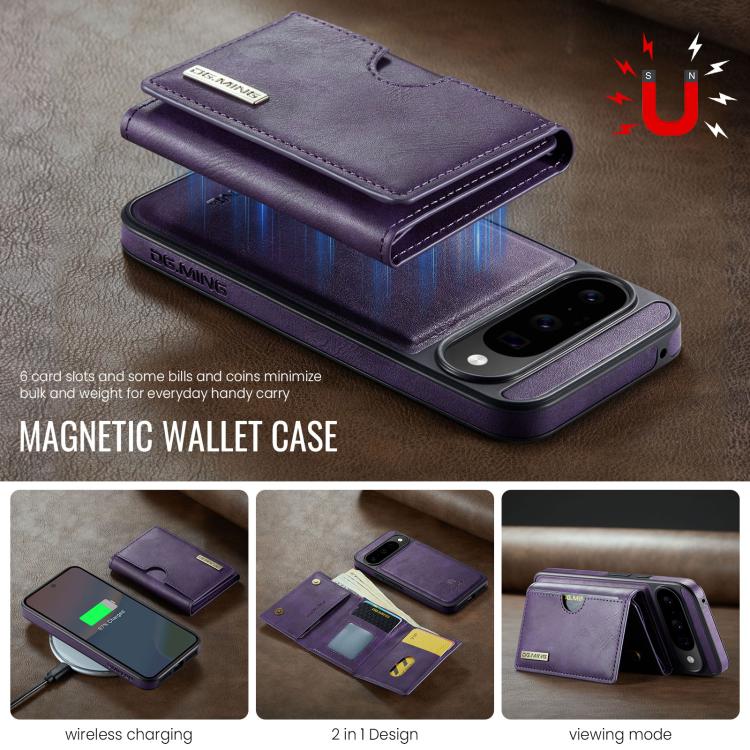 For Google Pixel 10 / Pixel 10 Pro DG.MING M6 Series RFID Tri-fold Card Bag Removable Leather Phone Case