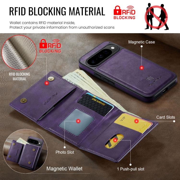 For Google Pixel 10 / Pixel 10 Pro DG.MING M6 Series RFID Tri-fold Card Bag Removable Leather Phone Case