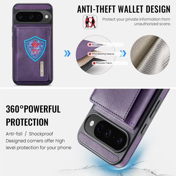 For Google Pixel 10 / Pixel 10 Pro DG.MING M6 Series RFID Tri-fold Card Bag Removable Leather Phone Case