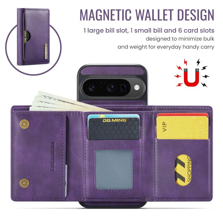 For Google Pixel 10 / Pixel 10 Pro DG.MING M6 Series RFID Tri-fold Card Bag Removable Leather Phone Case