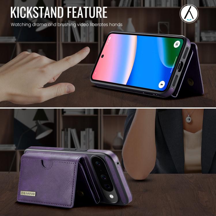 For Google Pixel 10 / Pixel 10 Pro DG.MING M6 Series RFID Tri-fold Card Bag Removable Leather Phone Case