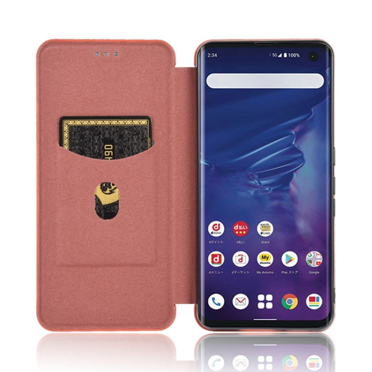 For Fujitsu Arrows 5G (F-51A) Carbon Fiber Texture Horizontal Flip TPU + PC + PU Leather Case with Card Slot(Brown)