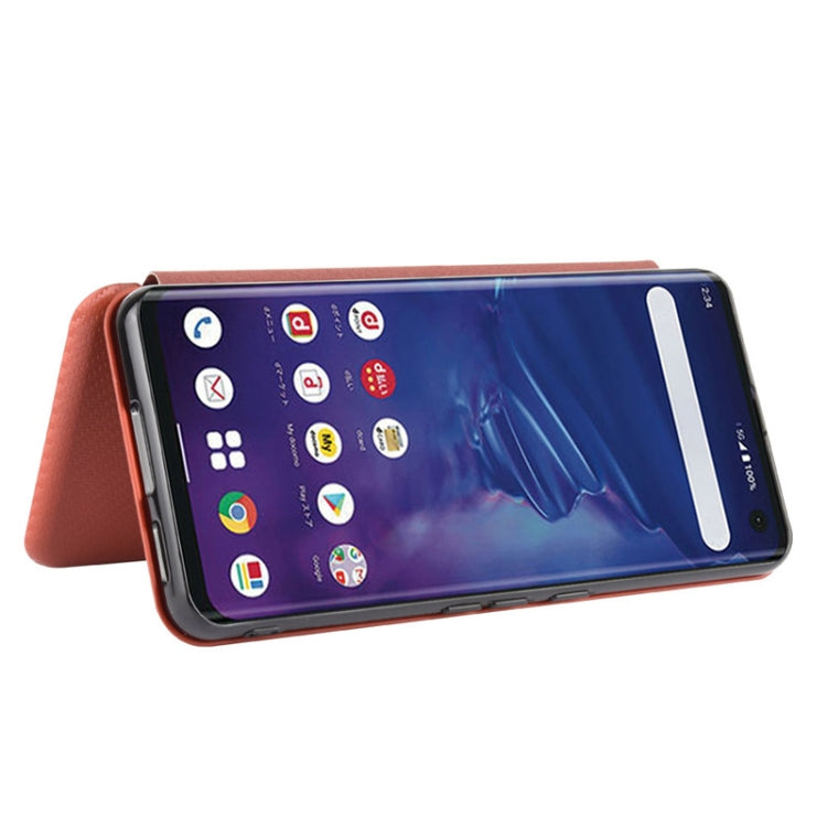 For Fujitsu Arrows 5G (F-51A) Carbon Fiber Texture Horizontal Flip TPU + PC + PU Leather Case with Card Slot(Brown)