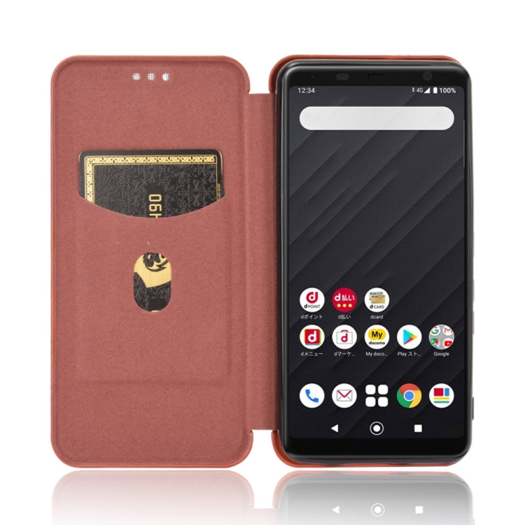 For Fujitsu Arrows Be4 (F-41A) Carbon Fiber Texture Horizontal Flip TPU + PC + PU Leather Case with Card Slot