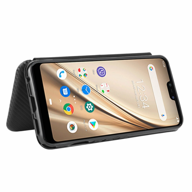 For Fujitsu Arrows RX (Arrows M05) Carbon Fiber Texture Horizontal Flip TPU + PC + PU Leather Case with Card Slot