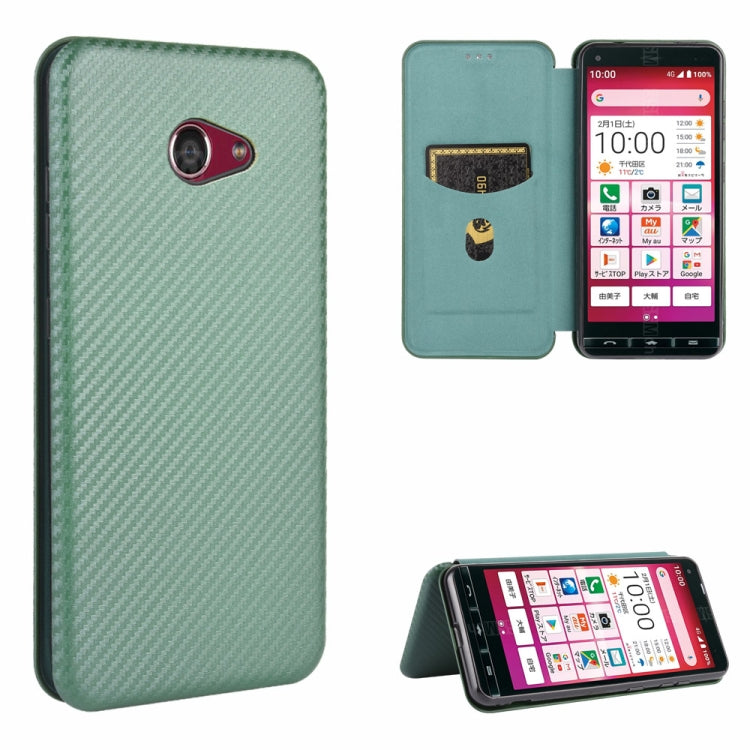 For Kyocera Basio 4 KYV47 Carbon Fiber Texture Horizontal Flip TPU + PC + PU Leather Case with Card Slot
