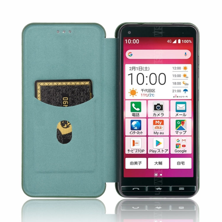 For Kyocera Basio 4 KYV47 Carbon Fiber Texture Horizontal Flip TPU + PC + PU Leather Case with Card Slot