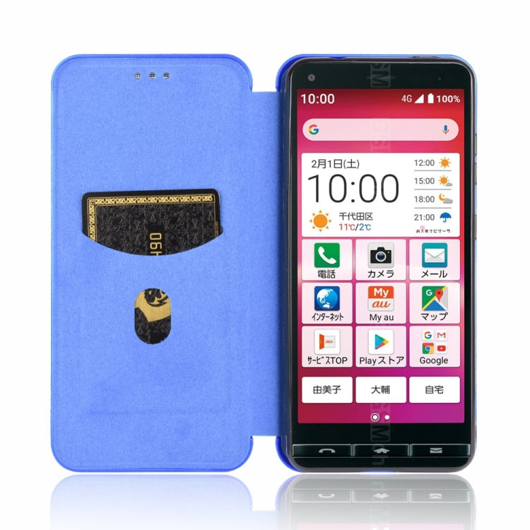 For Kyocera Basio 4 KYV47 Carbon Fiber Texture Horizontal Flip TPU + PC + PU Leather Case with Card Slot