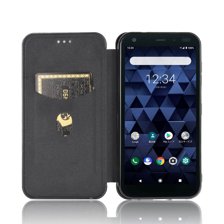 For Kyocera DIGNO BX Carbon Fiber Texture Horizontal Flip TPU + PC + PU Leather Case with Card Slot