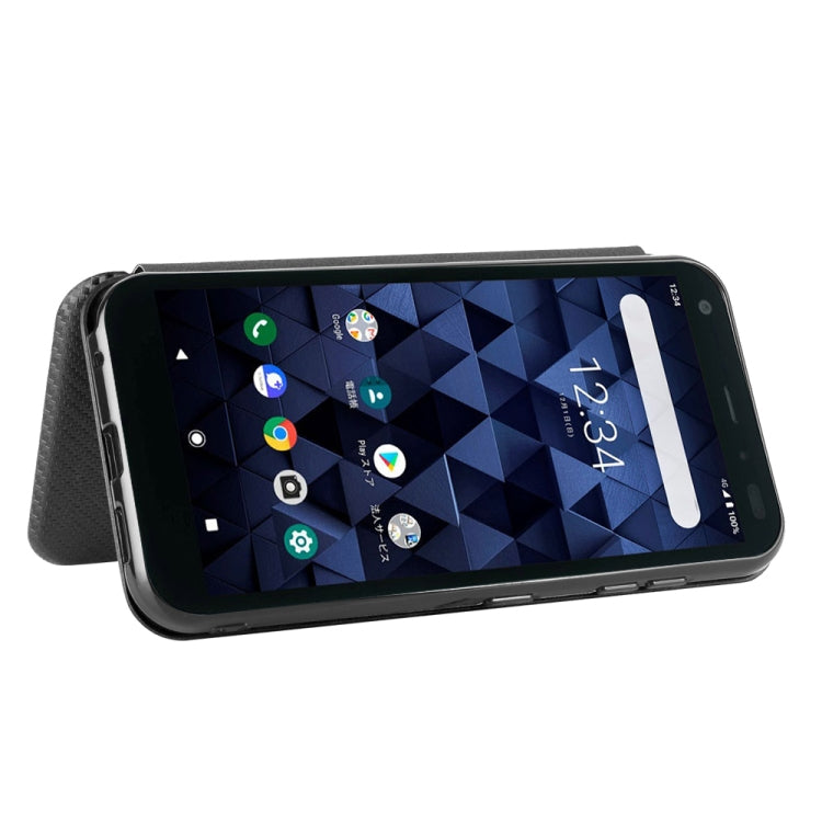 For Kyocera DIGNO BX Carbon Fiber Texture Horizontal Flip TPU + PC + PU Leather Case with Card Slot