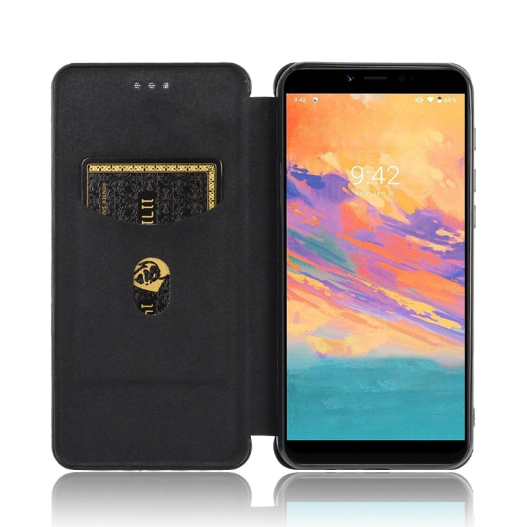 For UMIDIGI A3S Carbon Fiber Texture Horizontal Flip TPU + PC + PU Leather Case with Card Slot