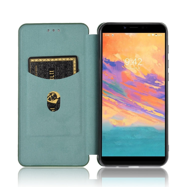 For UMIDIGI A3S Carbon Fiber Texture Horizontal Flip TPU + PC + PU Leather Case with Card Slot