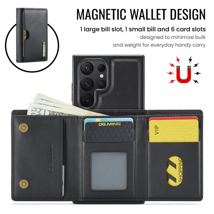 For Samsung Galaxy S24 Ultra 5G DG.MING M6 Series RFID Tri-fold Card Bag Removable Leather Phone Case