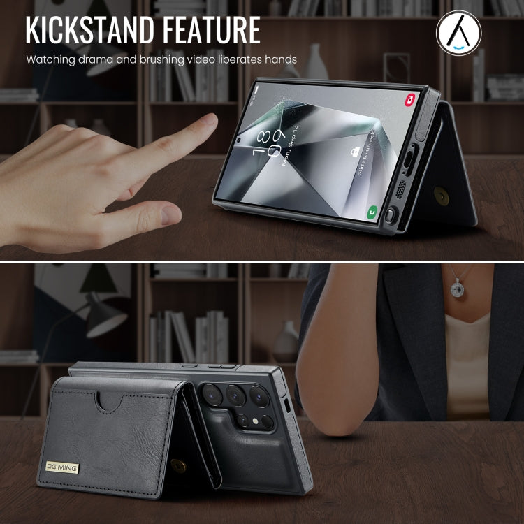 For Samsung Galaxy S24 Ultra 5G DG.MING M6 Series RFID Tri-fold Card Bag Removable Leather Phone Case