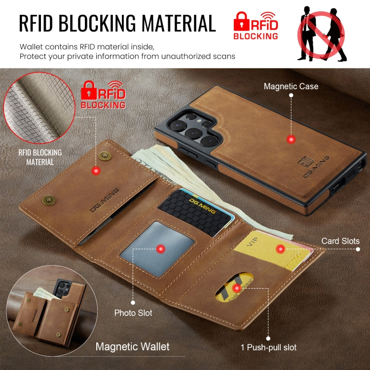 For Samsung Galaxy S24 Ultra 5G DG.MING M6 Series RFID Tri-fold Card Bag Removable Leather Phone Case