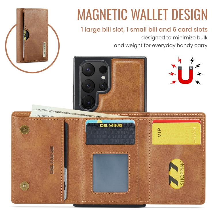 For Samsung Galaxy S24 Ultra 5G DG.MING M6 Series RFID Tri-fold Card Bag Removable Leather Phone Case