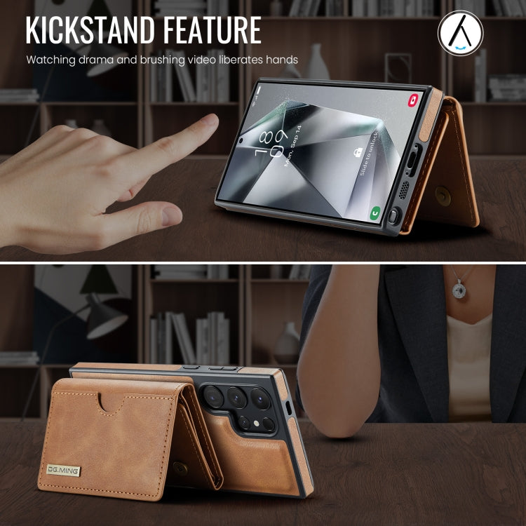 For Samsung Galaxy S24 Ultra 5G DG.MING M6 Series RFID Tri-fold Card Bag Removable Leather Phone Case