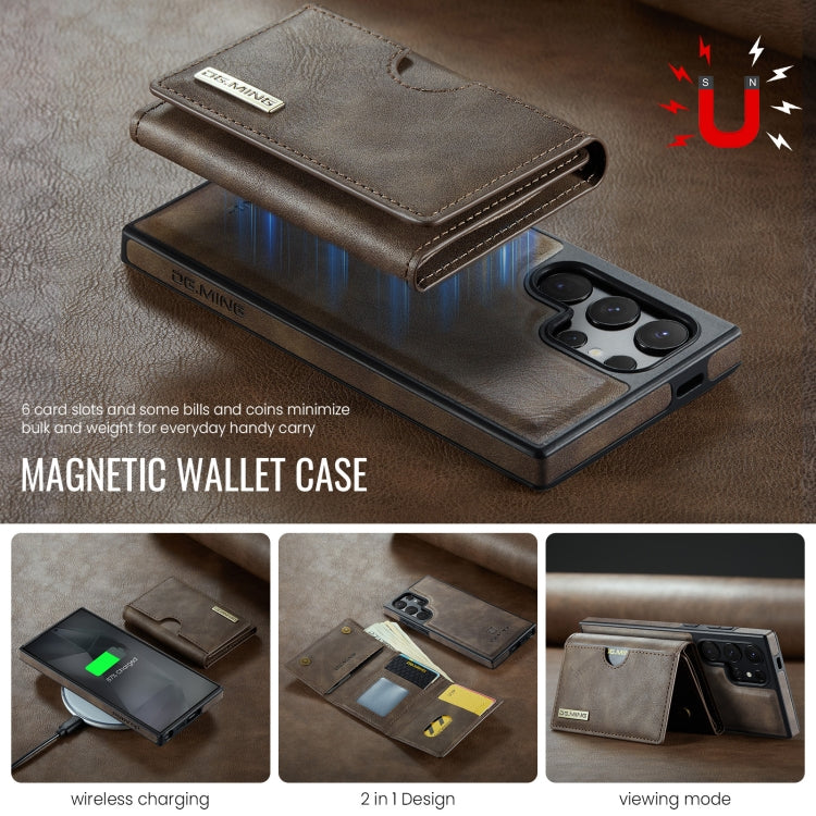 For Samsung Galaxy S24 Ultra 5G DG.MING M6 Series RFID Tri-fold Card Bag Removable Leather Phone Case