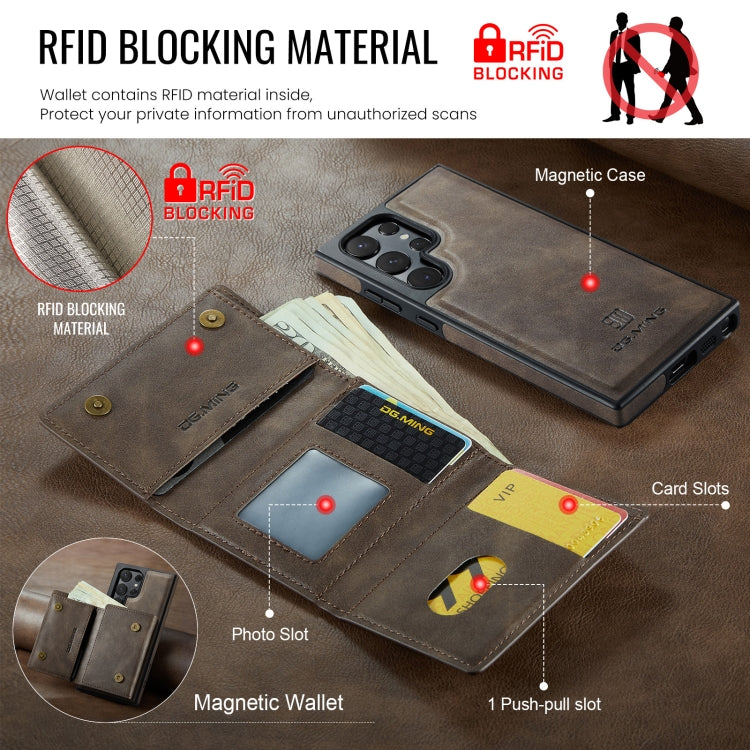 For Samsung Galaxy S24 Ultra 5G DG.MING M6 Series RFID Tri-fold Card Bag Removable Leather Phone Case