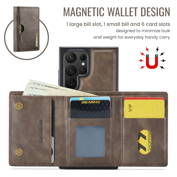 For Samsung Galaxy S24 Ultra 5G DG.MING M6 Series RFID Tri-fold Card Bag Removable Leather Phone Case
